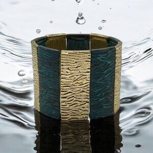 Fun Gold Tone and Green Jewel Tone Stretch Bracelet